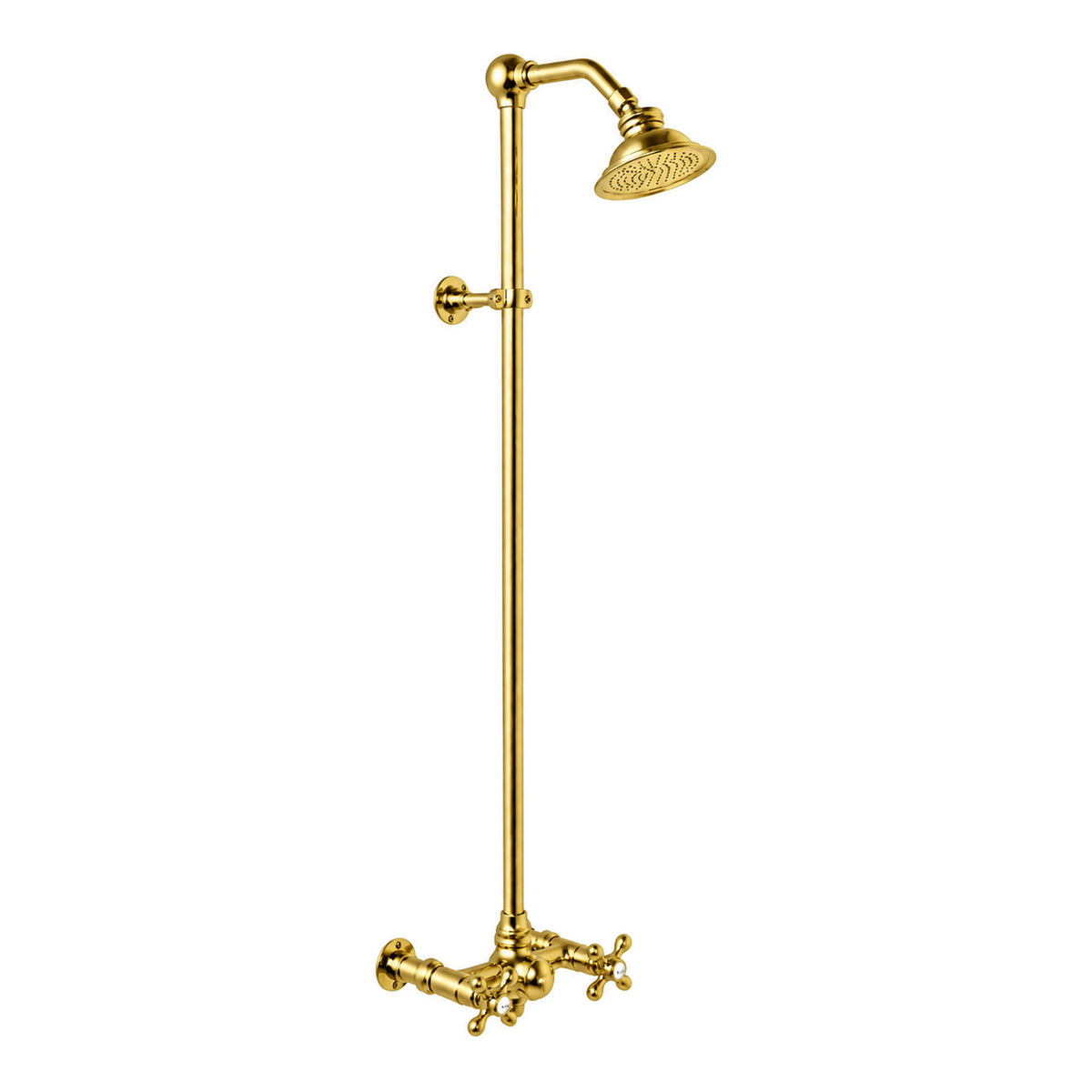 Exposed Shower System with Cross Handles P1096 in Supercoat Brass / Polished Brass