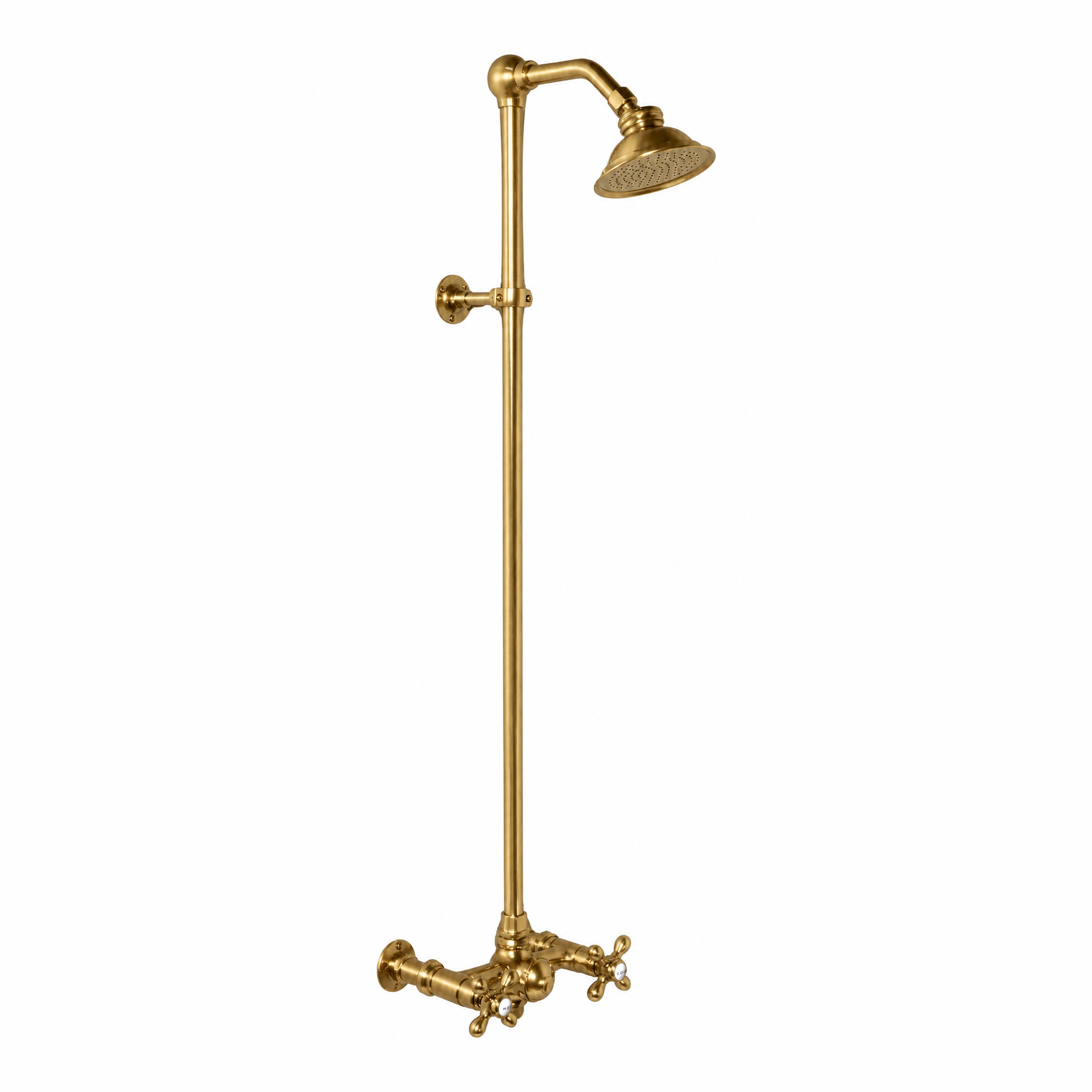 Exposed Shower System with Cross Handles P1096 | Strom Living Satin Brass - Showers