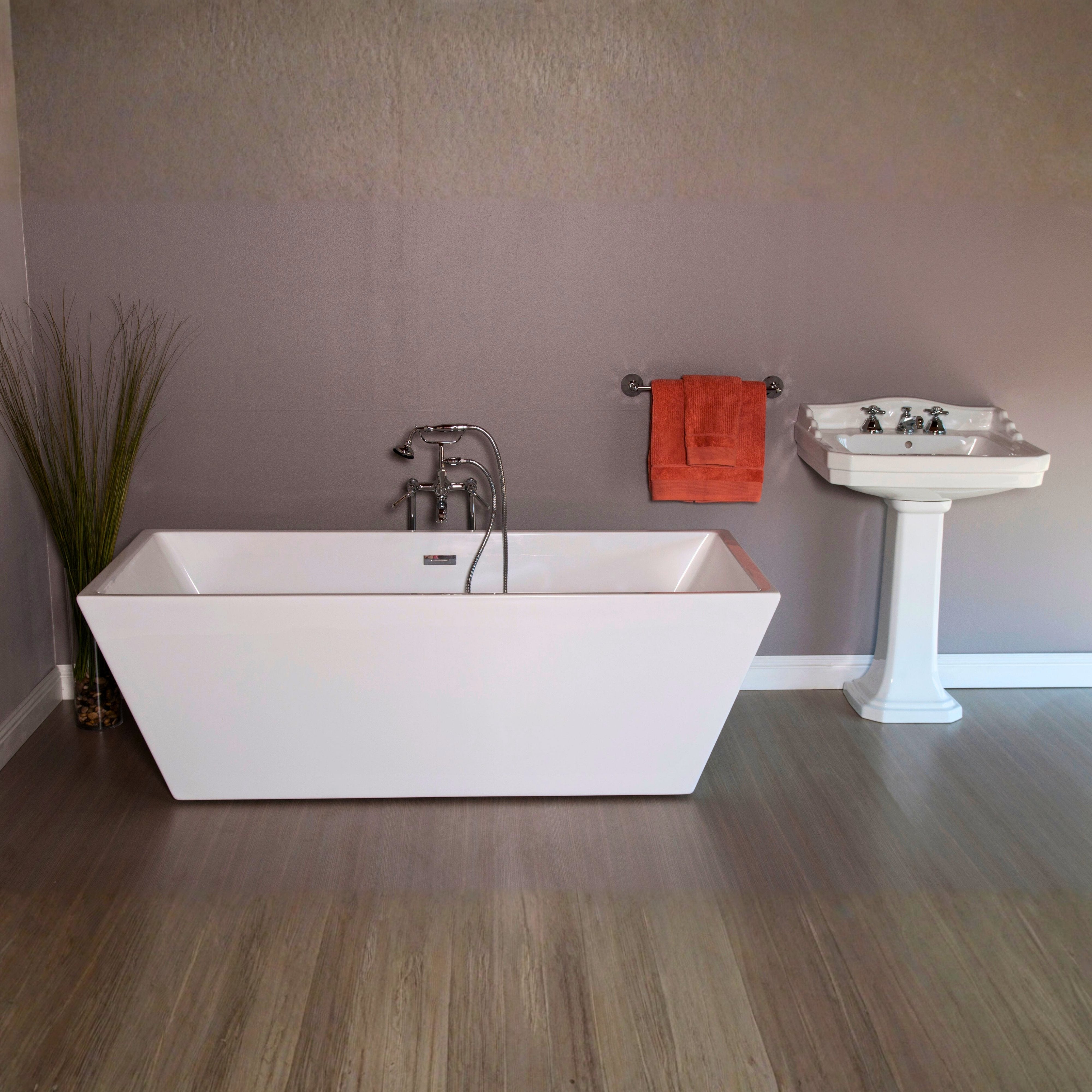 Strom Living Great Lake 71" Rectangular Soaking Acrylic Tub without Faucet Holes and Includes Integrated Drain