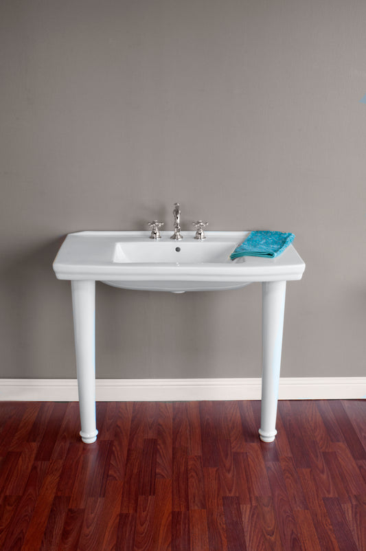 Strom Living Fireclay Large Modern Style Console Sink with Legs in White