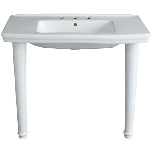 Strom Living Fireclay Large Modern Style Console Sink with Legs in White
