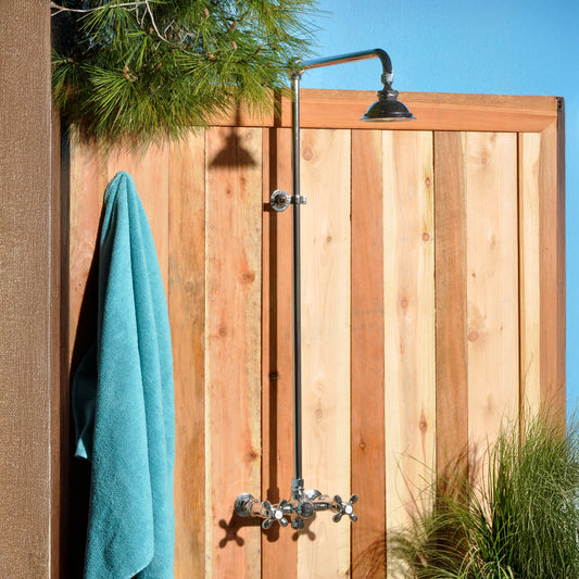 Outdoor Exposed Shower System Wall Mounted Set with 12" Shower Head and Cross Handles in Chrome