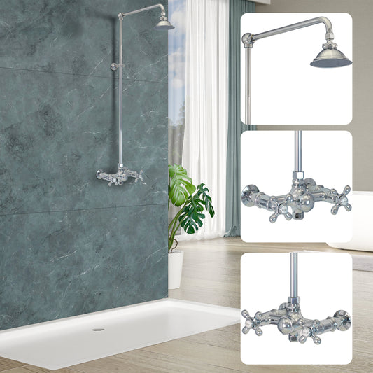 Outdoor Exposed Shower System Wall Mounted Set with 12" Shower Head and Cross Handles in Chrome