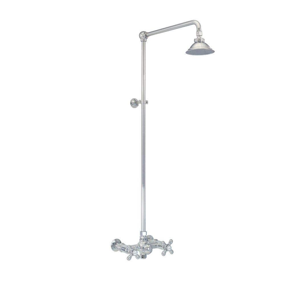 Outdoor Exposed Shower System Wall Mount Set with 12" Shower Arm and Cross Handles P1123 | Strom Living