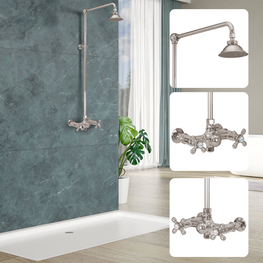 Outdoor Exposed Shower System Wall Mounted Set with 12" Shower Head and Cross Handles in Chrome