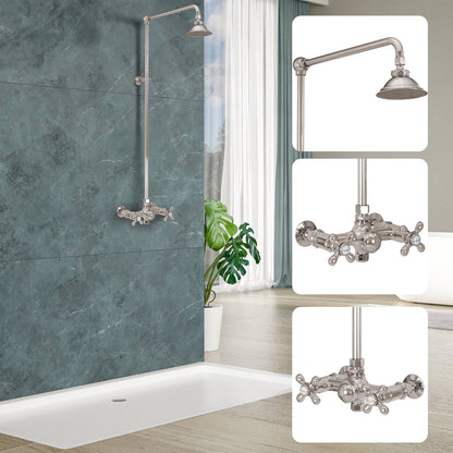Outdoor Exposed Shower System Wall Mounted Set with 12" Shower Head and Cross Handles in Chrome