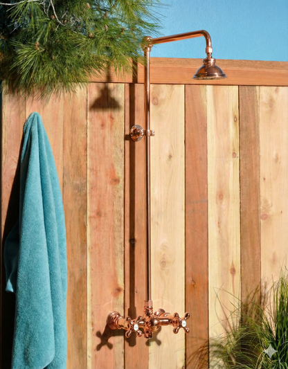 Outdoor Exposed Shower System Wall Mounted Set with 12" Shower Head and Cross Handles in Chrome
