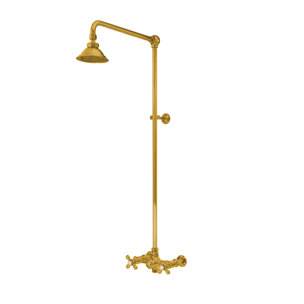 Outdoor Exposed Shower System Wall Mount Set with 12" Shower Arm and Cross Handles P1123 | Strom Living