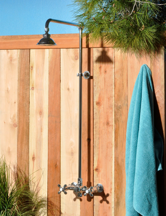 Outdoor Exposed Shower System Wall Mounted Set with 12" Shower Head and Cross Handles in Chrome