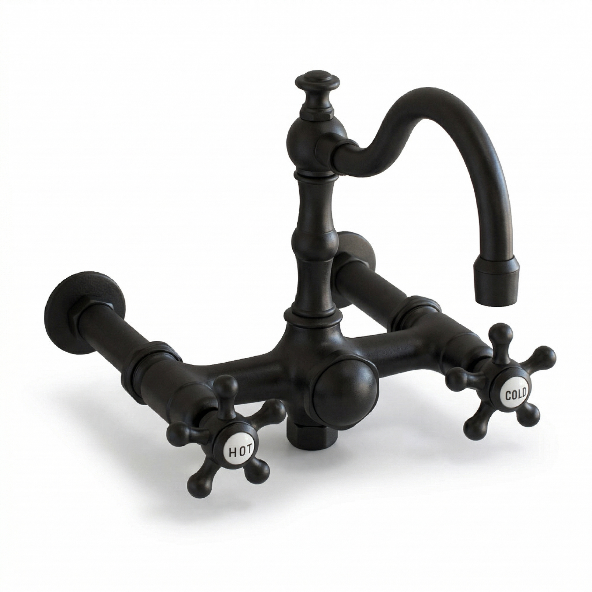 British Telephone Faucet w/ Fixed Arch Spout P1124|Strom Living Satin Black - Tub Fillers