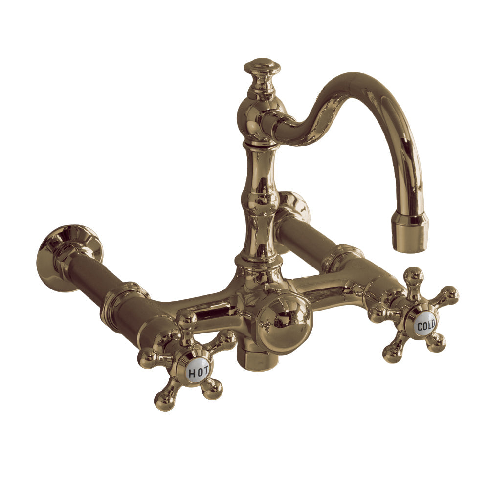 British Telephone Wall Mount Tub Faucet with Fixed Arch Spout and 5 Spoke Handles P1124 | Strom Living