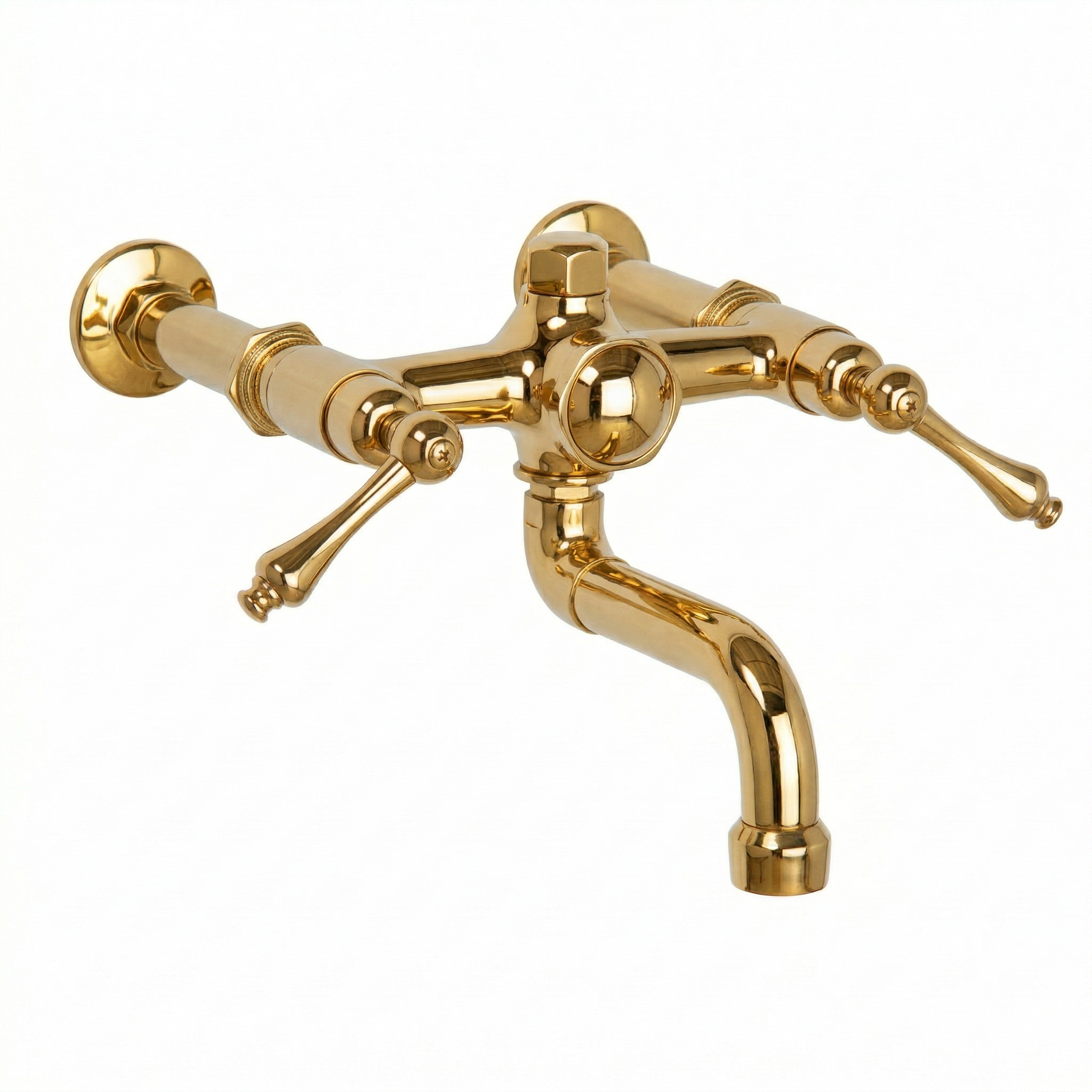Traditional Wall Mount Tub Faucet w/ Lever Handles P1125 | Strom Living Polished Brass - Tub Fillers