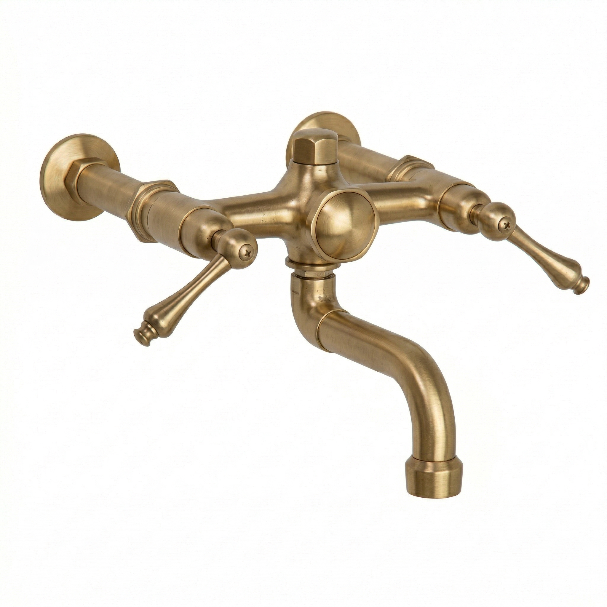 Traditional Wall Mount Tub Faucet w/ Lever Handles P1125 | Strom Living Satin Brass - Tub Fillers