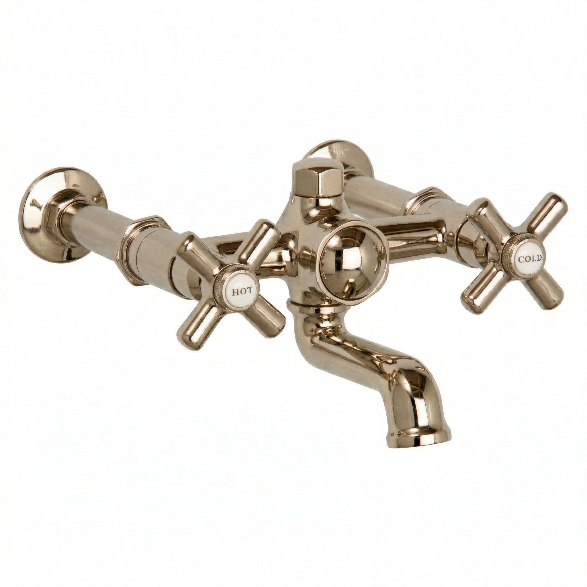 Deco Wall Mount Tub Faucet w/ Cross Handles P1126 | Strom Living Polished Nickel - Tub Fillers