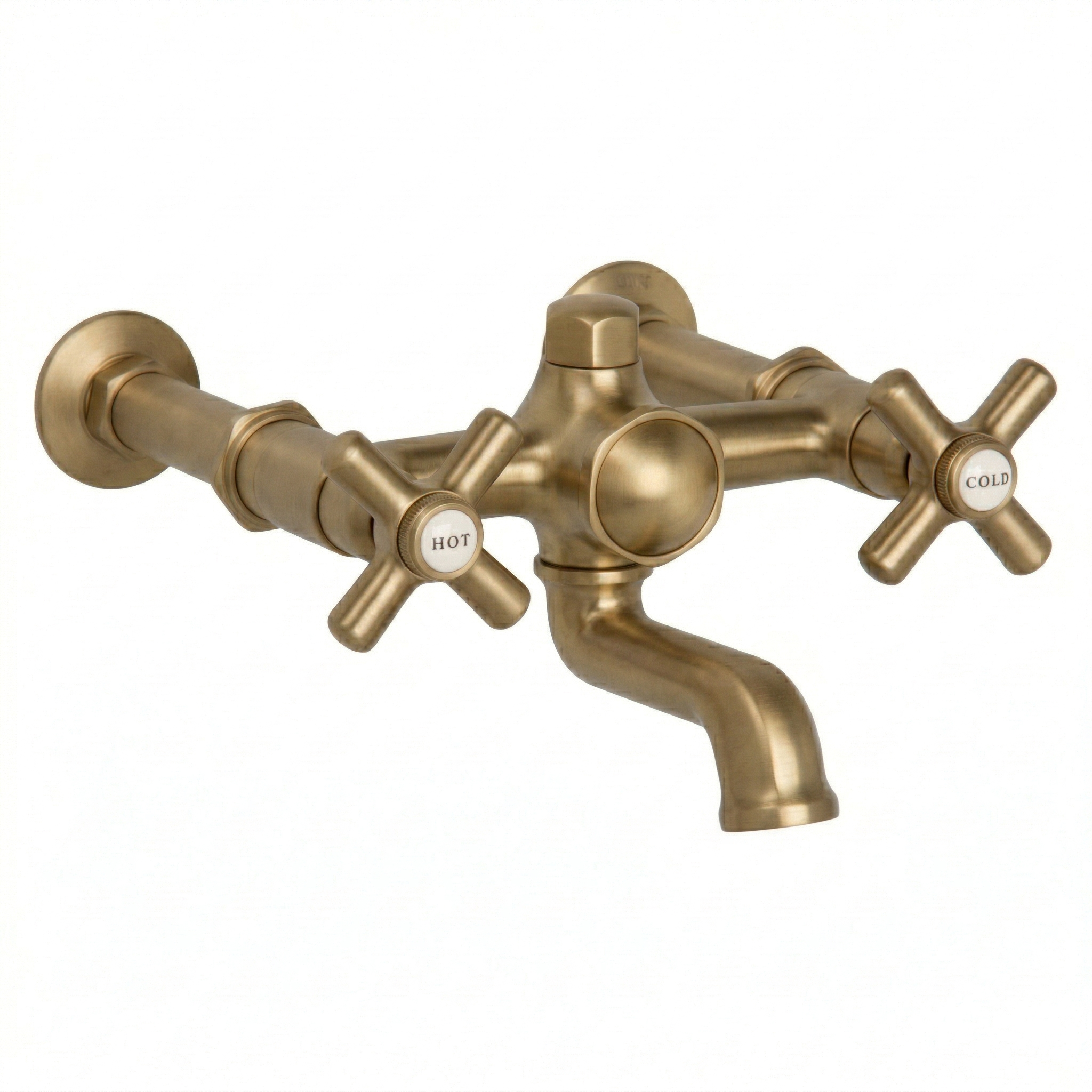 Deco Wall Mount Tub Faucet w/ Cross Handles P1126 | Strom Living Raw Brass - Tub Fillers