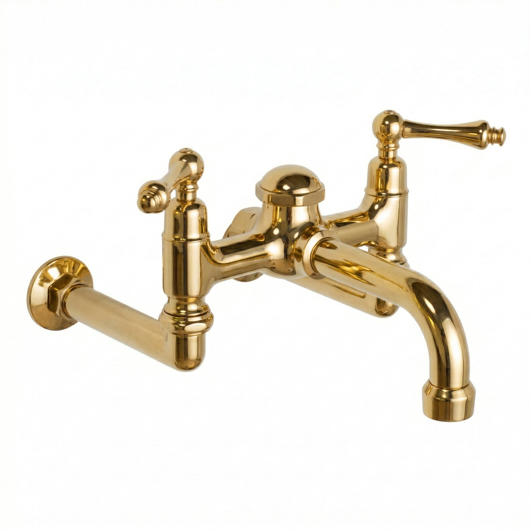 Wall Mount Tub Faucet w/ Lever Handles P1127 | Strom Living Polished Brass - Tub Fillers