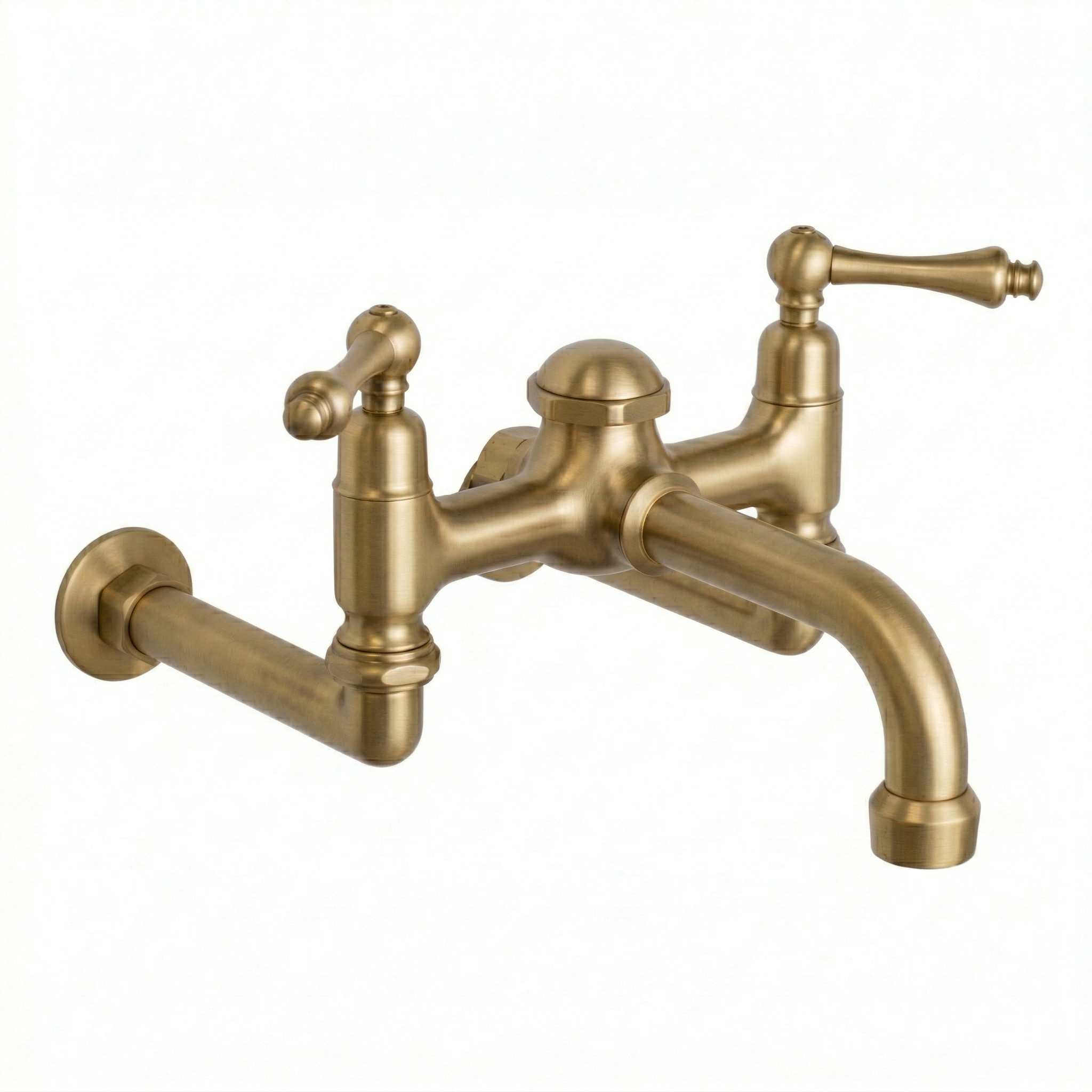 Wall Mount Tub Faucet w/ Lever Handles P1127 | Strom Living Raw Brass - Tub Fillers