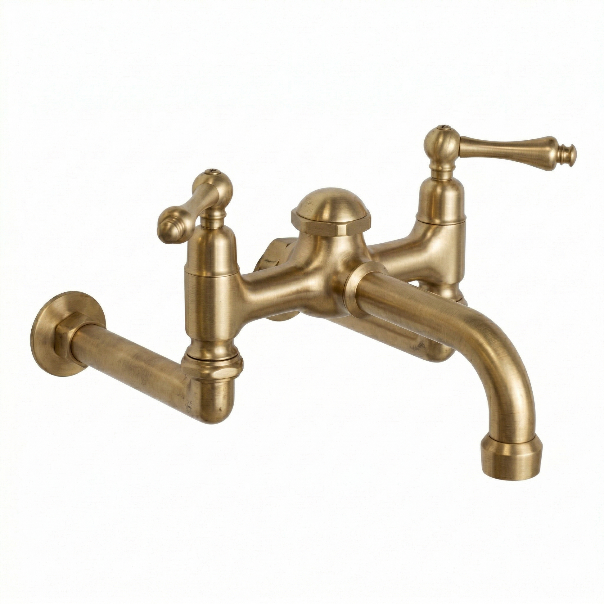 Wall Mount Tub Faucet w/ Lever Handles P1127 | Strom Living Satin Brass - Tub Fillers