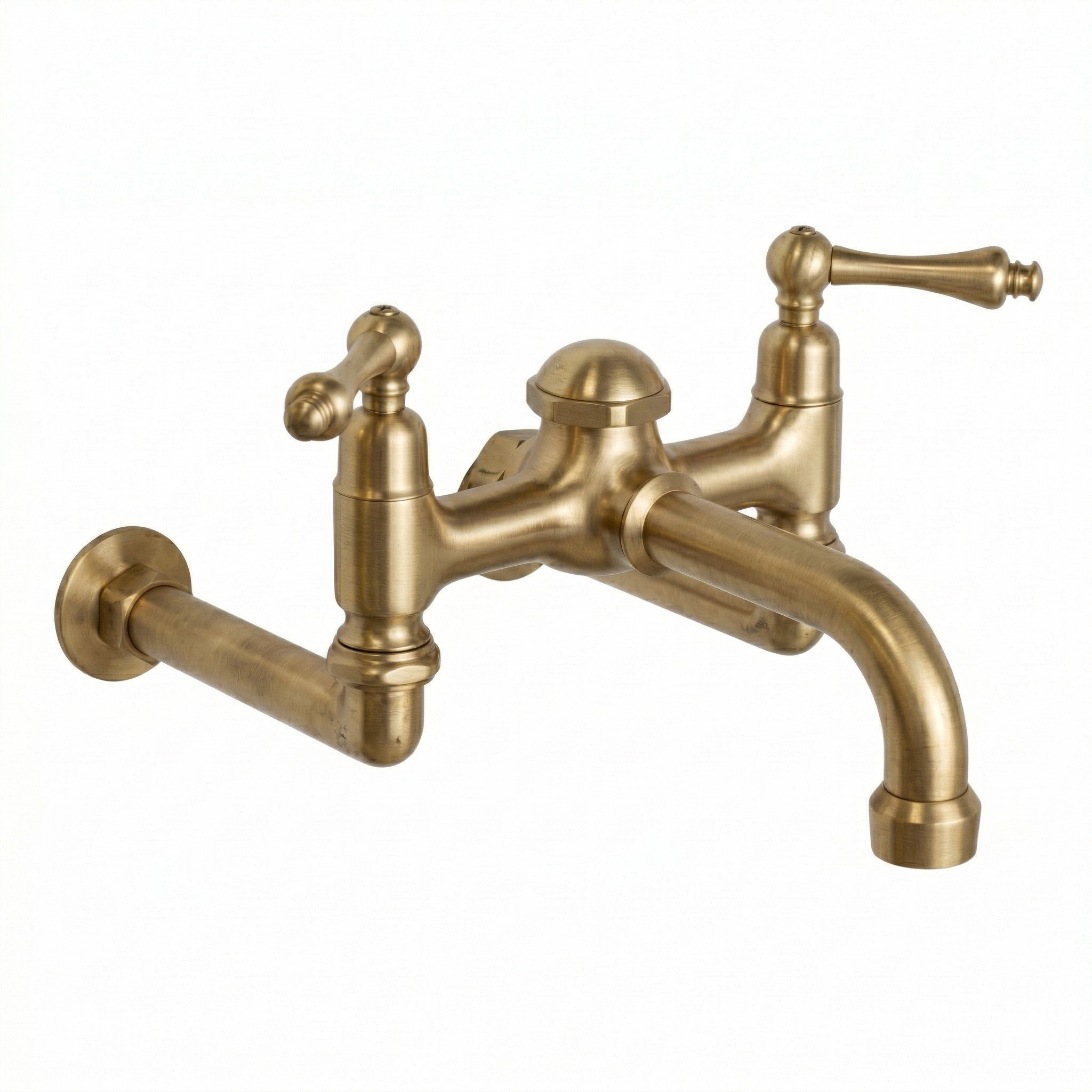Wall Mount Tub Faucet w/ Lever Handles P1127 | Strom Living Satin Brass - Tub Fillers
