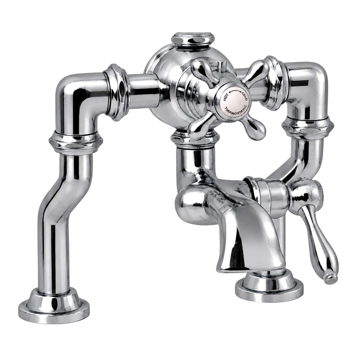 Offset Thermostatic Deck Mount Tub Faucet P1132 in Chrome