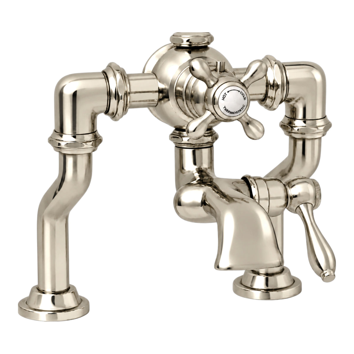 Offset Thermostatic Deck Mount Tub Faucet P1132 in Polished Nickel
