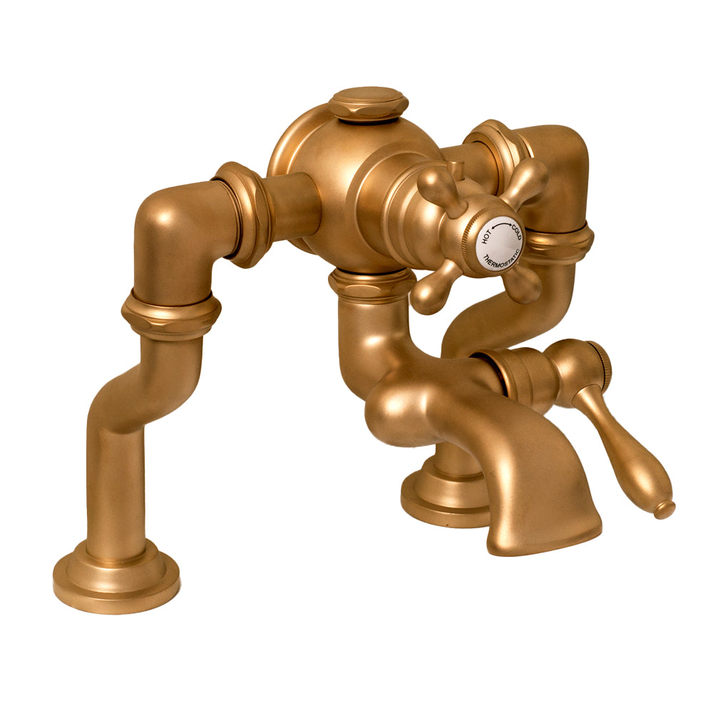 Offset Thermostatic Deck Mount Tub Faucet P1132 | Strom Living Raw Brass - Tub Fillers