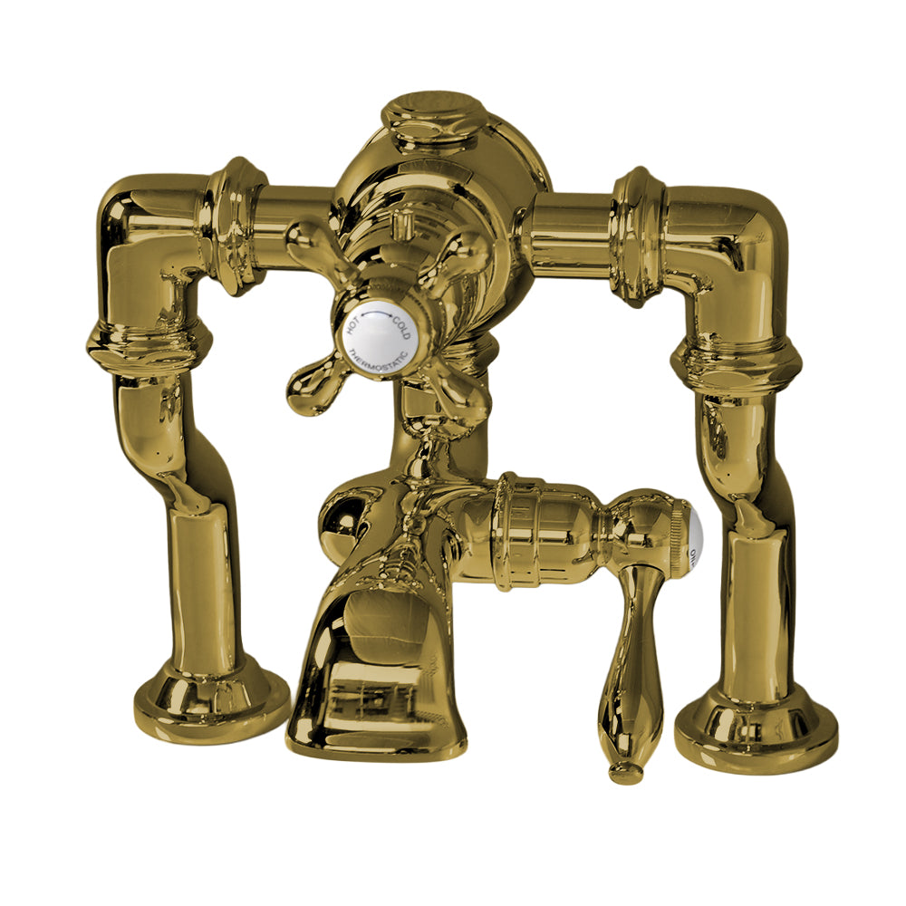 Offset Thermostatic Deck Mount Tub Faucet P1132 | Strom Living Supercoat Brass - Tub Fillers