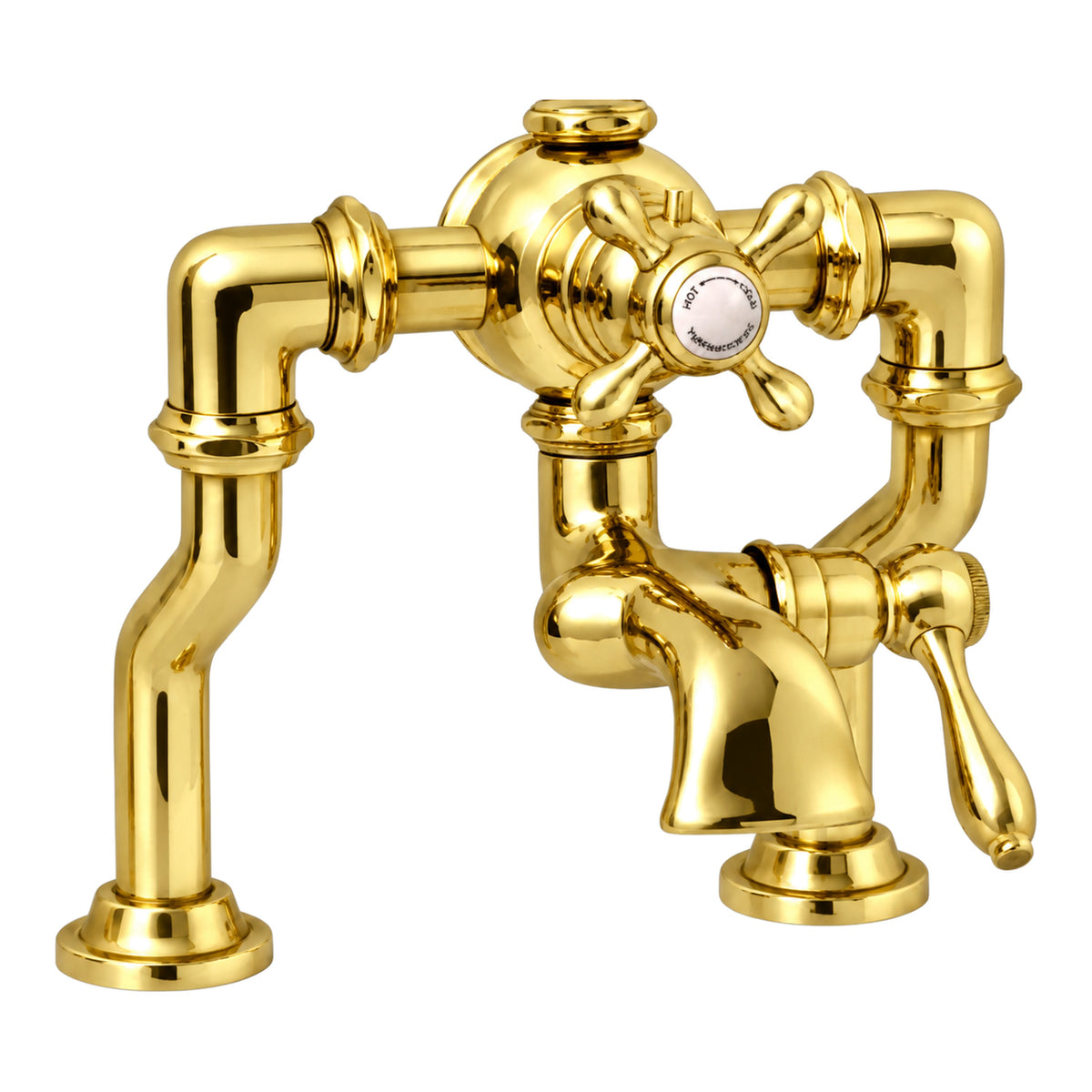 Offset Thermostatic Deck Mount Tub Faucet P1132 in Supercoat Brass