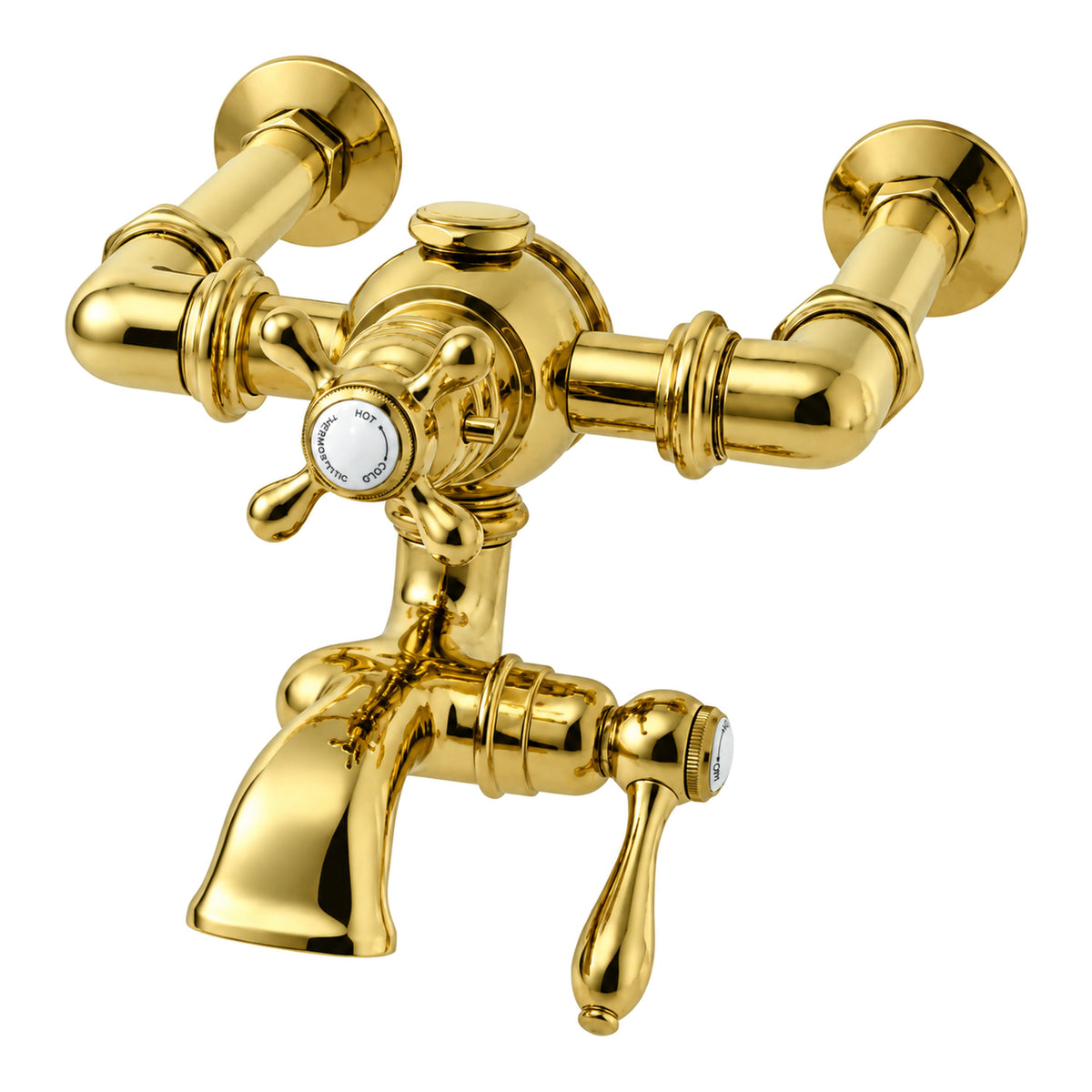Thermostatic Wall Mount Tub Filler Faucet P1133 in Supercoat Brass / Polished Brass