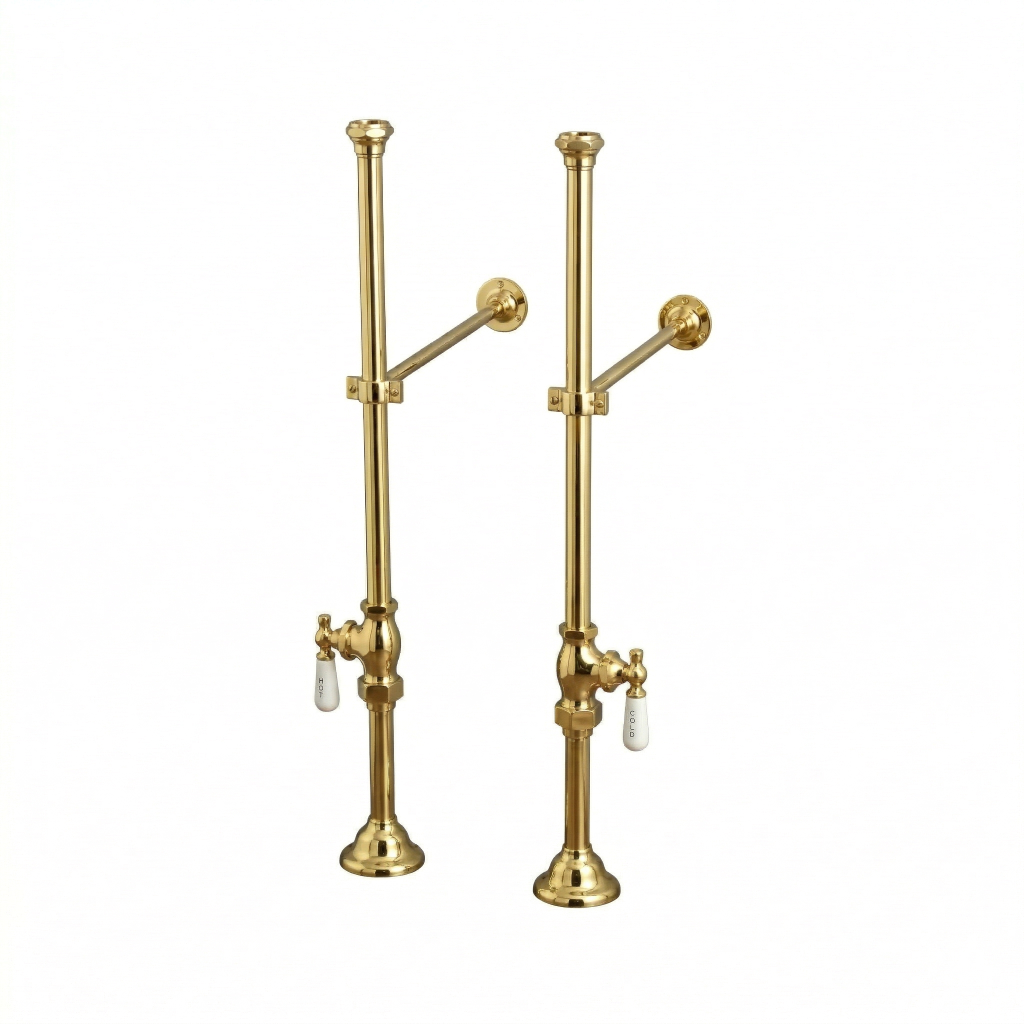 Strom Living Free Standing Supply Set with Shutoffs Supercoat Brass - Bathtub Components