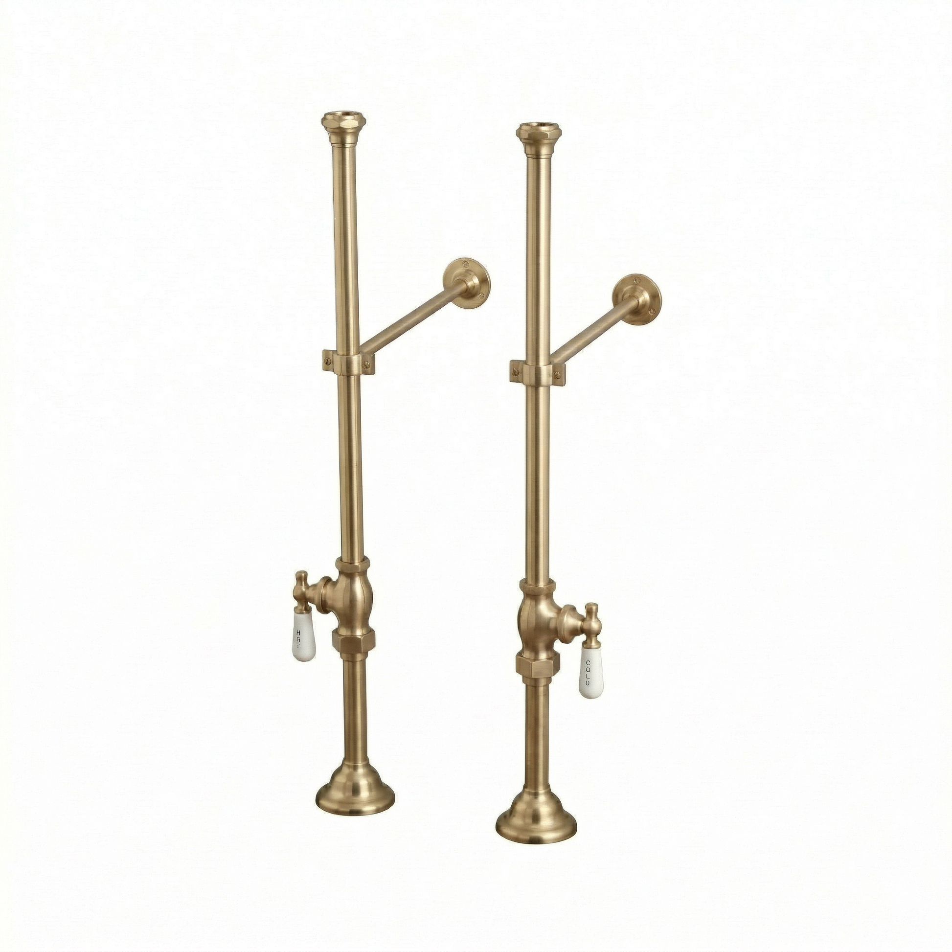 Strom Living Free Standing Supply Set with Shutoffs Satin Brass - Bathtub Components