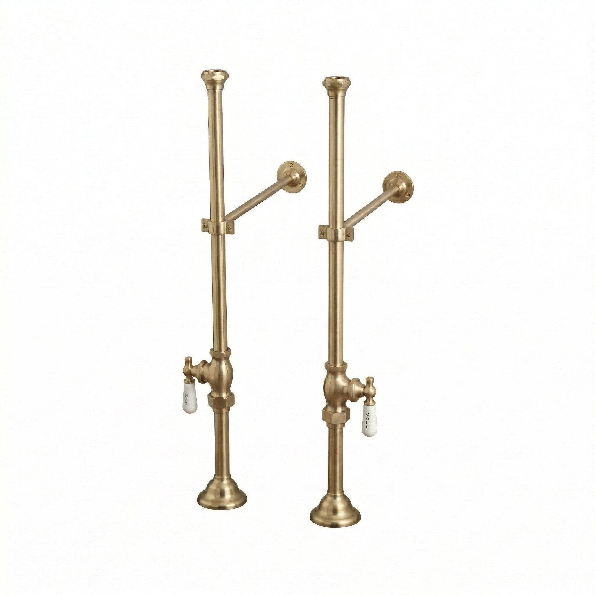 Strom Living Free Standing Supply Set with Shutoffs Satin Brass - Bathtub Components