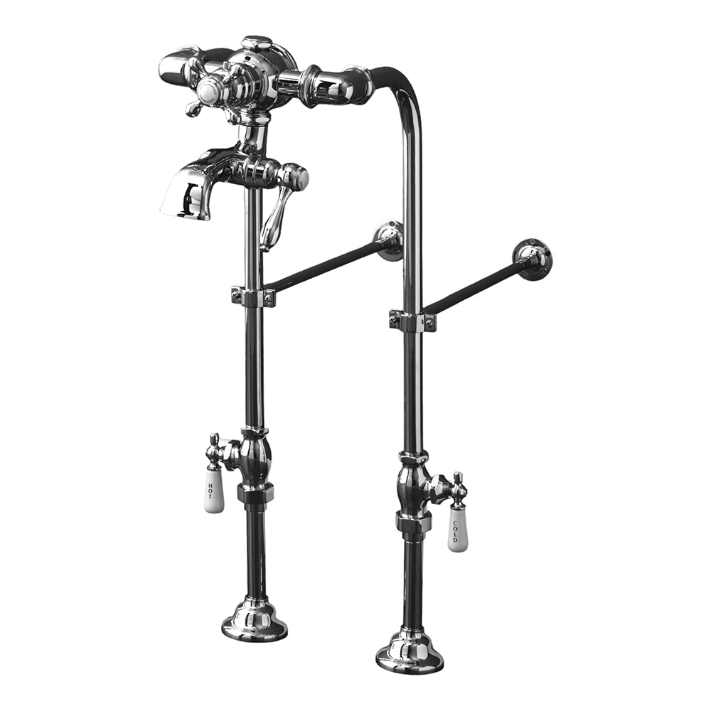 Floor Mount Thermostatic Tub Filler w/ Handshower P1138 | Strom Living Chrome - Tub Fillers