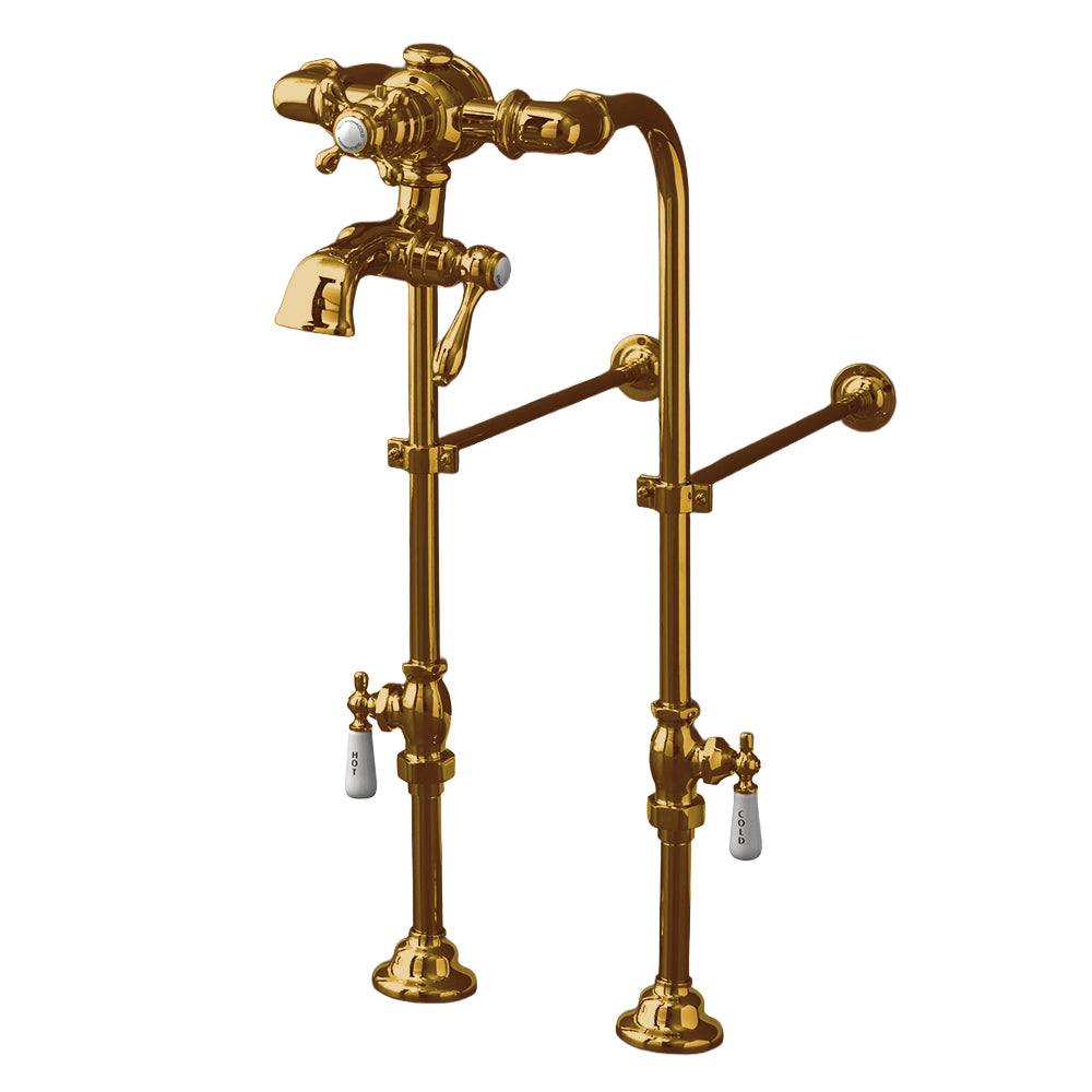 Floor Mount Thermostatic Tub Filler w/ Handshower P1138 | Strom Living Polished Brass - Tub Fillers