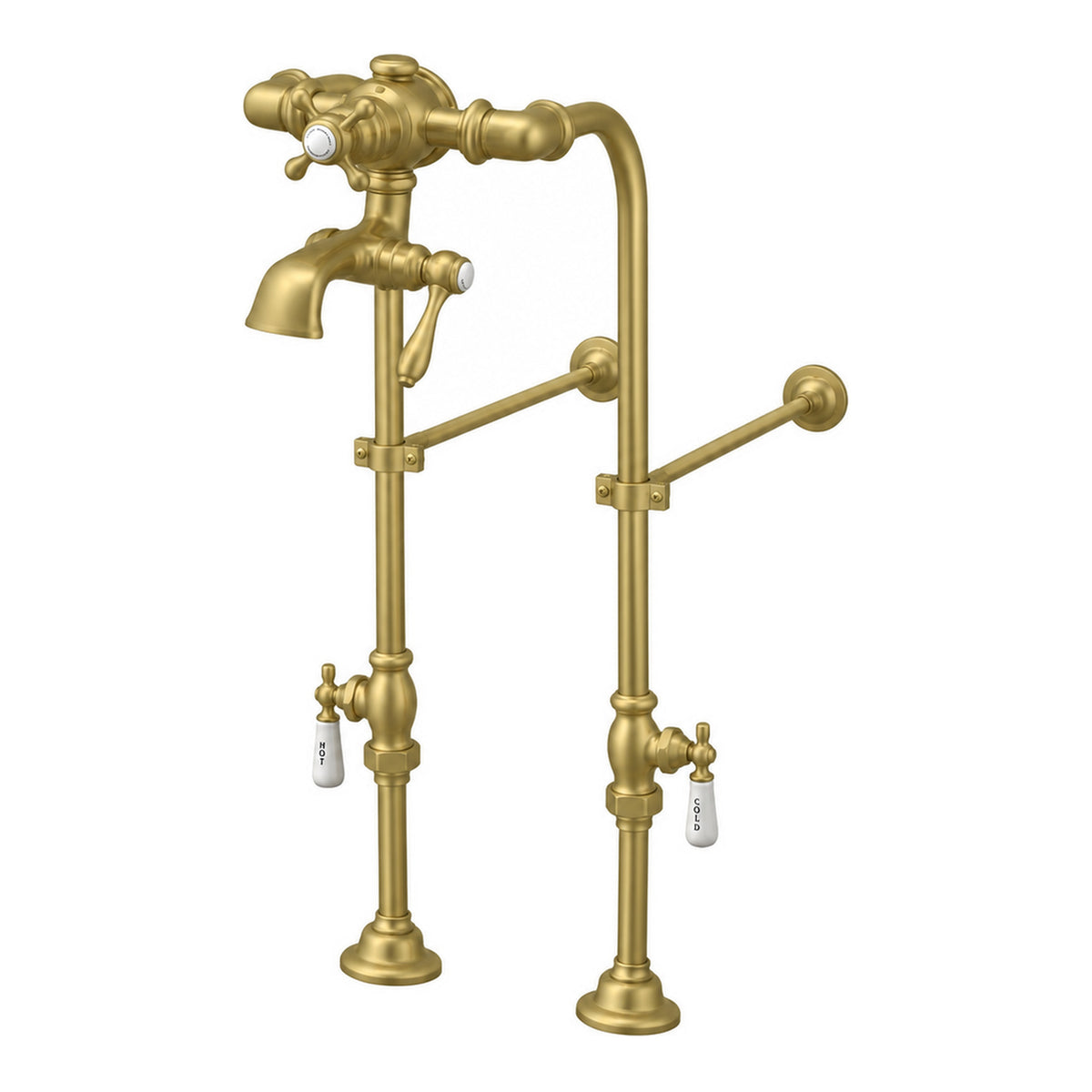 Floor Mount Thermostatic Tub Filler w/ Handshower P1138 in Raw Brass
