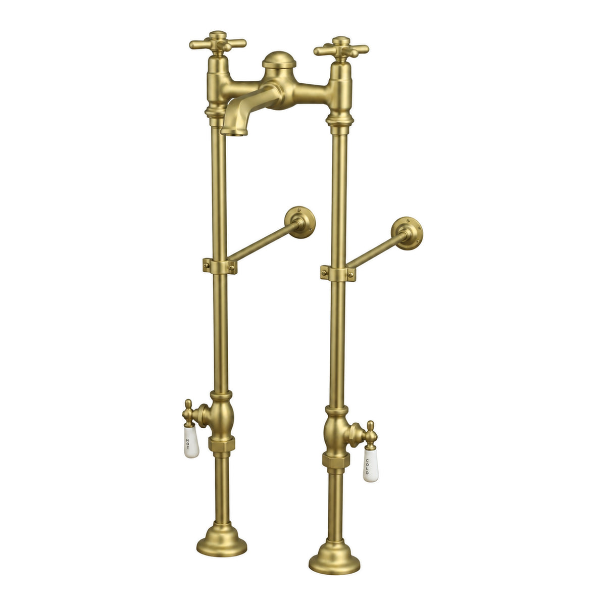 Freestanding Tub Filler 29" with 7" Spout Extension and Rim Supply Set Kit P1146 in Raw Brass