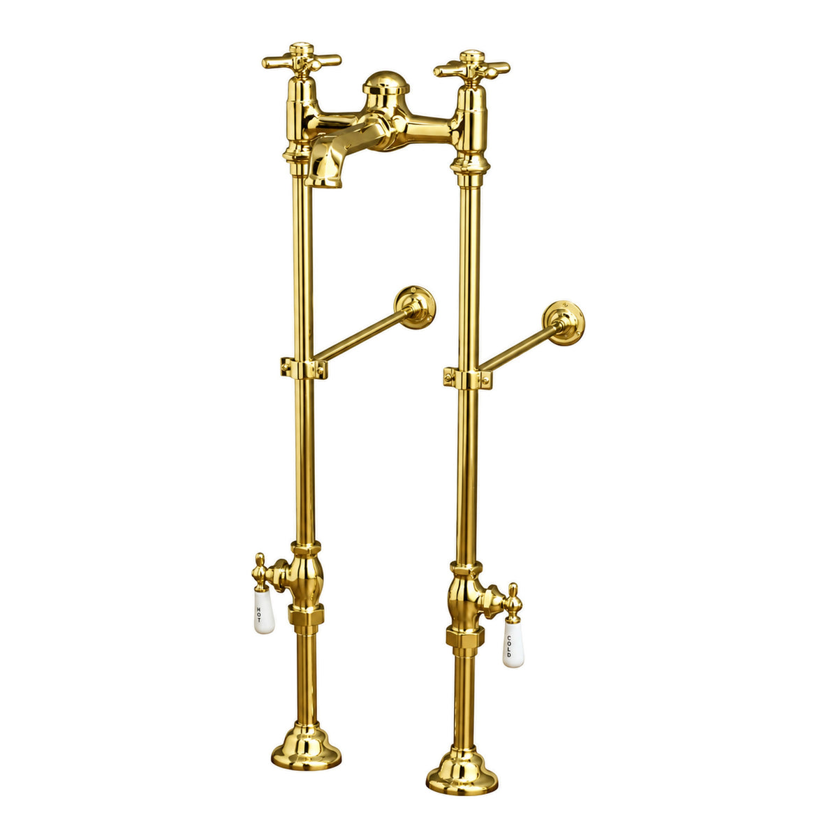 Freestanding Tub Filler 29" with 7" Spout Extension and Rim Supply Set Kit P1146 in Supercoat Brass / Polished Brass