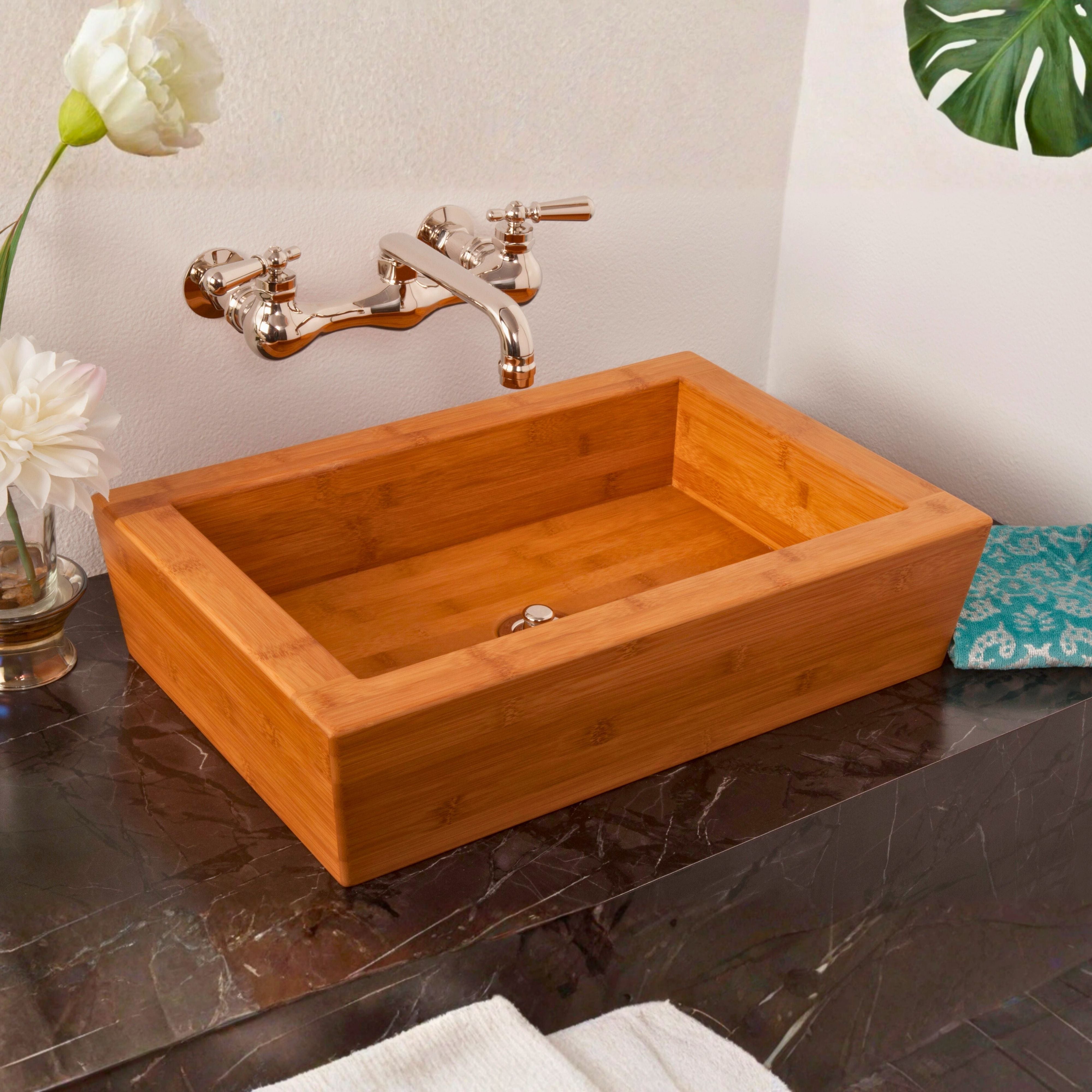 Natural Bamboo Rectangular Vessel Sink P1148 | Strom Living - Sinks