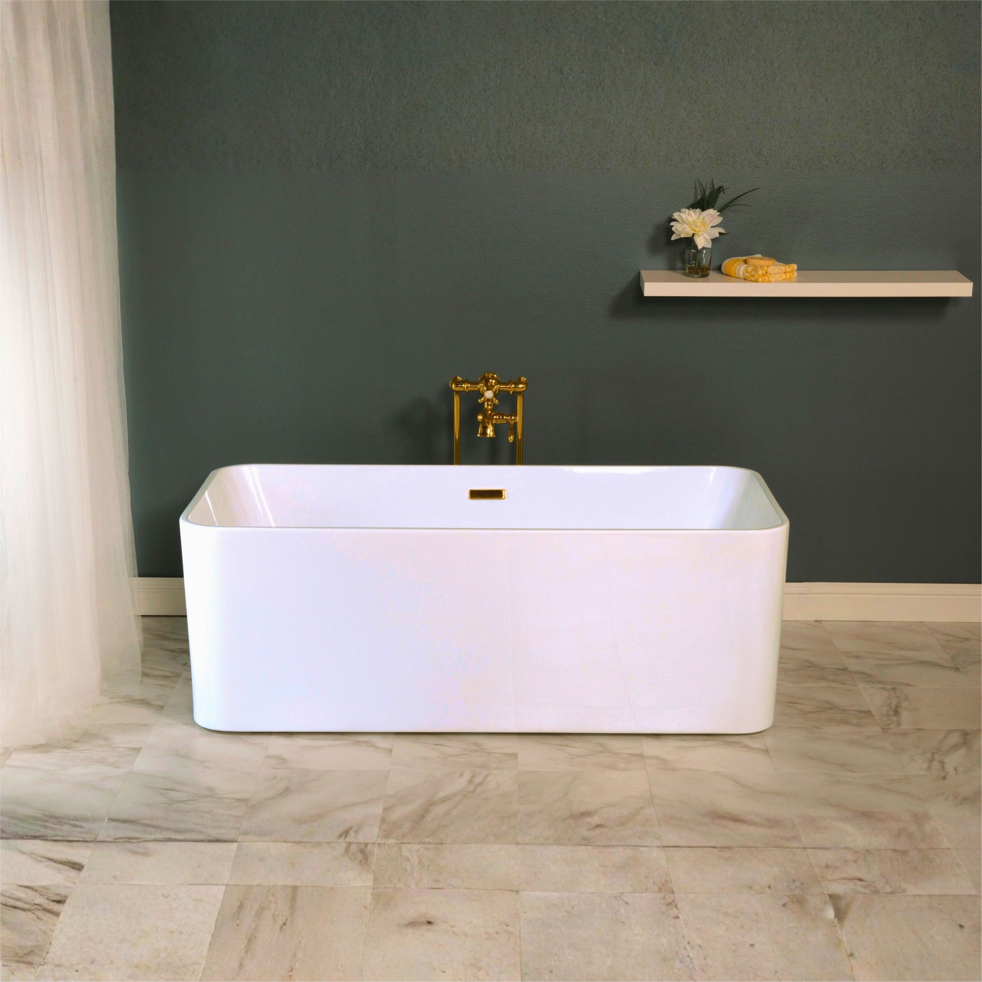 The St. Claire 60" Freestanding Rounded Rectangular Acrylic Tub without Faucet Holes and with Integrated Drain P1156 | Strom Living - Bathtubs