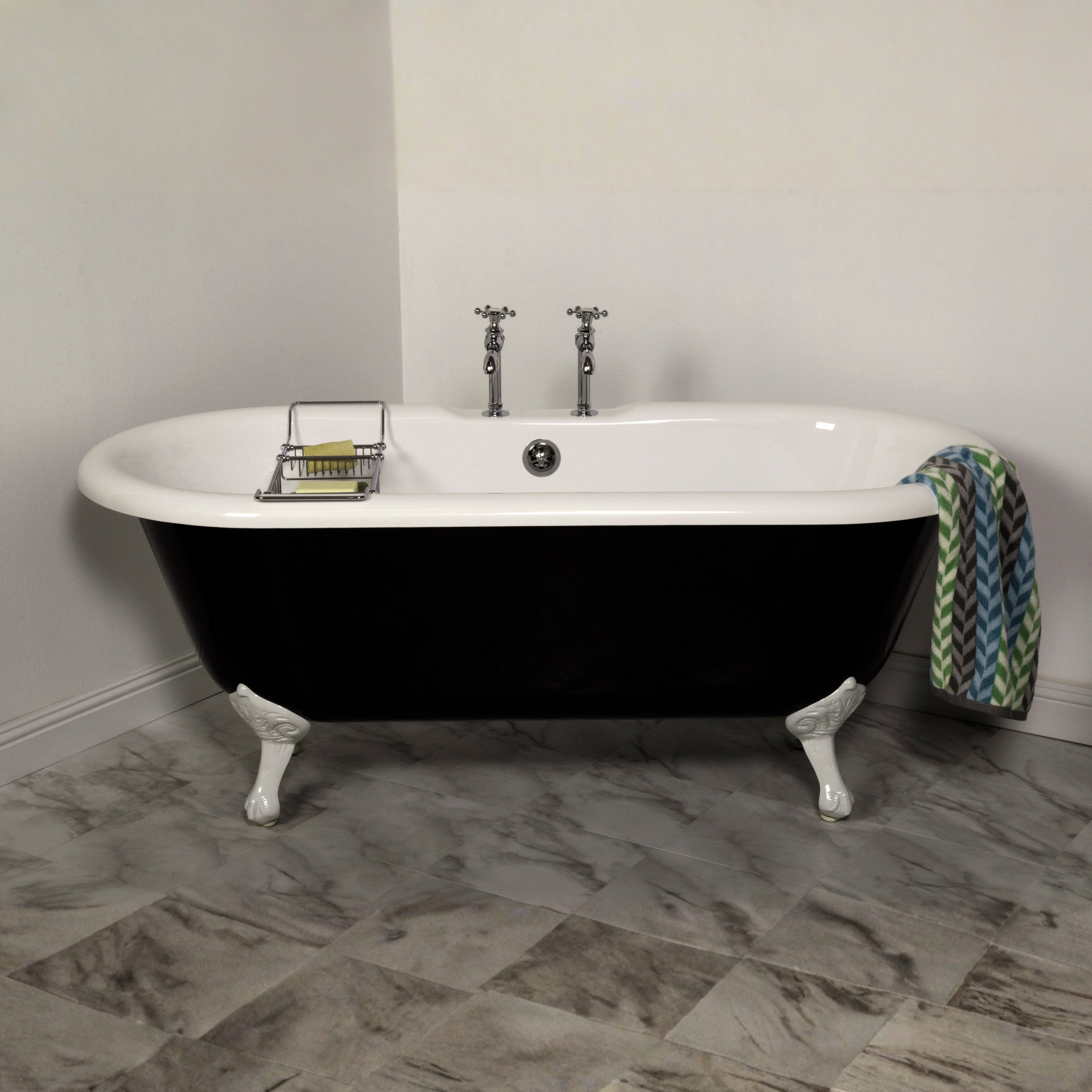 The Black and White 66" Double Ended Clawfoot Acrylic Tub with 7" Deck Mount Faucet Holes P1157 | Strom Living - Bathtubs