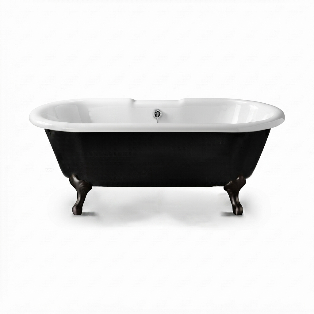 The Black and White 66" Double Ended Clawfoot Acrylic Tub with 7" Deck Mount Faucet Holes P1157 | Strom Living Satin Black - Bathtubs