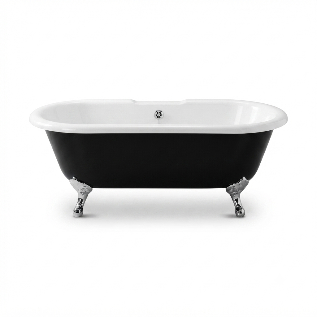 The Black and White 66" Double Ended Clawfoot Acrylic Tub with 7" Deck Mount Faucet Holes P1157 | Strom Living Chrome - Bathtubs
