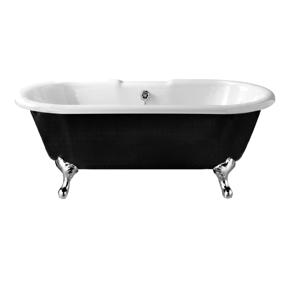 The Black and White 66" Double Ended Clawfoot Acrylic Tub with 7" Deck Mount Faucet Holes P1157 in Chrome