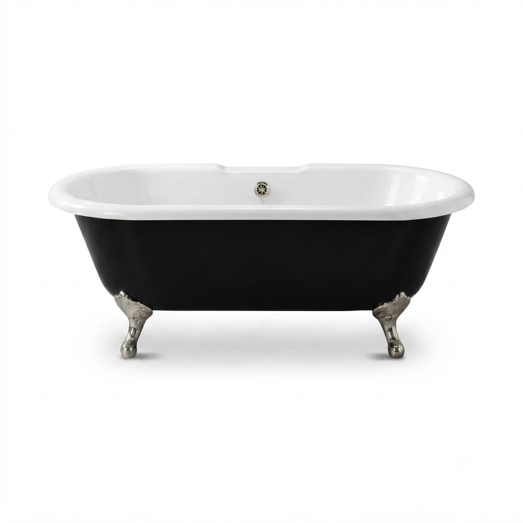 The Black and White 66" Double Ended Clawfoot Acrylic Tub with 7" Deck Mount Faucet Holes P1157 | Strom Living Matte Nickel - Bathtubs