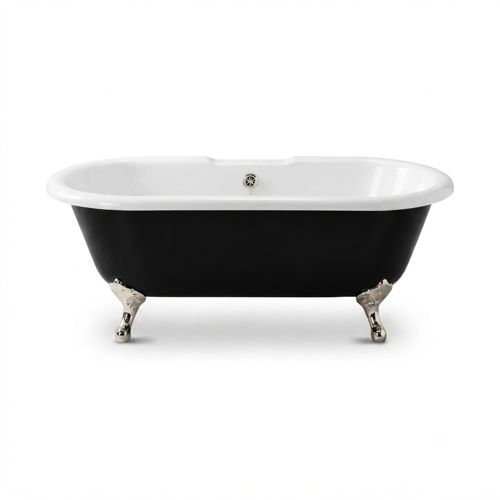 The Black and White 66" Double Ended Clawfoot Acrylic Tub with 7" Deck Mount Faucet Holes P1157 | Strom Living Polished Nickel - Bathtubs