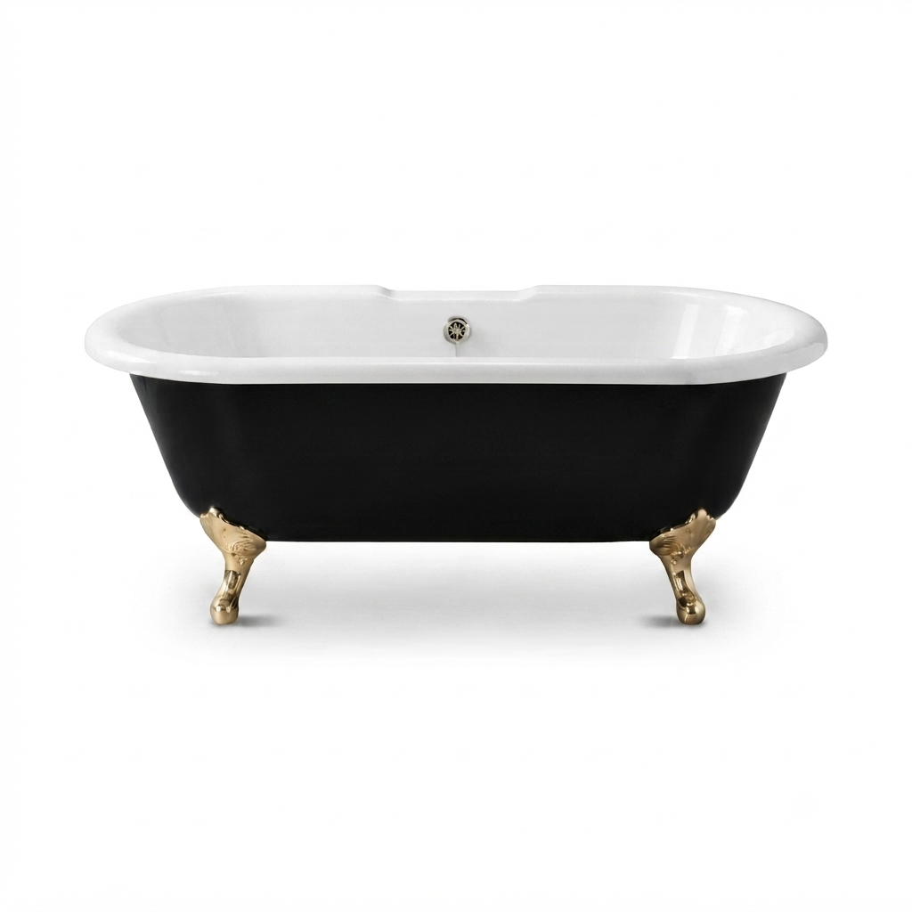 The Black and White 66" Double Ended Clawfoot Acrylic Tub with 7" Deck Mount Faucet Holes P1157 | Strom Living Supercoat Brass - Bathtubs