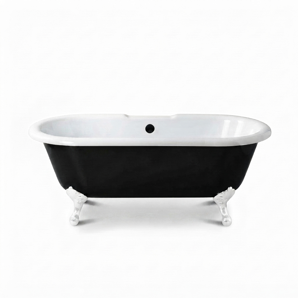 The Arcadia Black and White 66" Double Ended Clawfoot Acrylic Tub without Faucet Holes P1158 | Strom Living White - Bathtubs