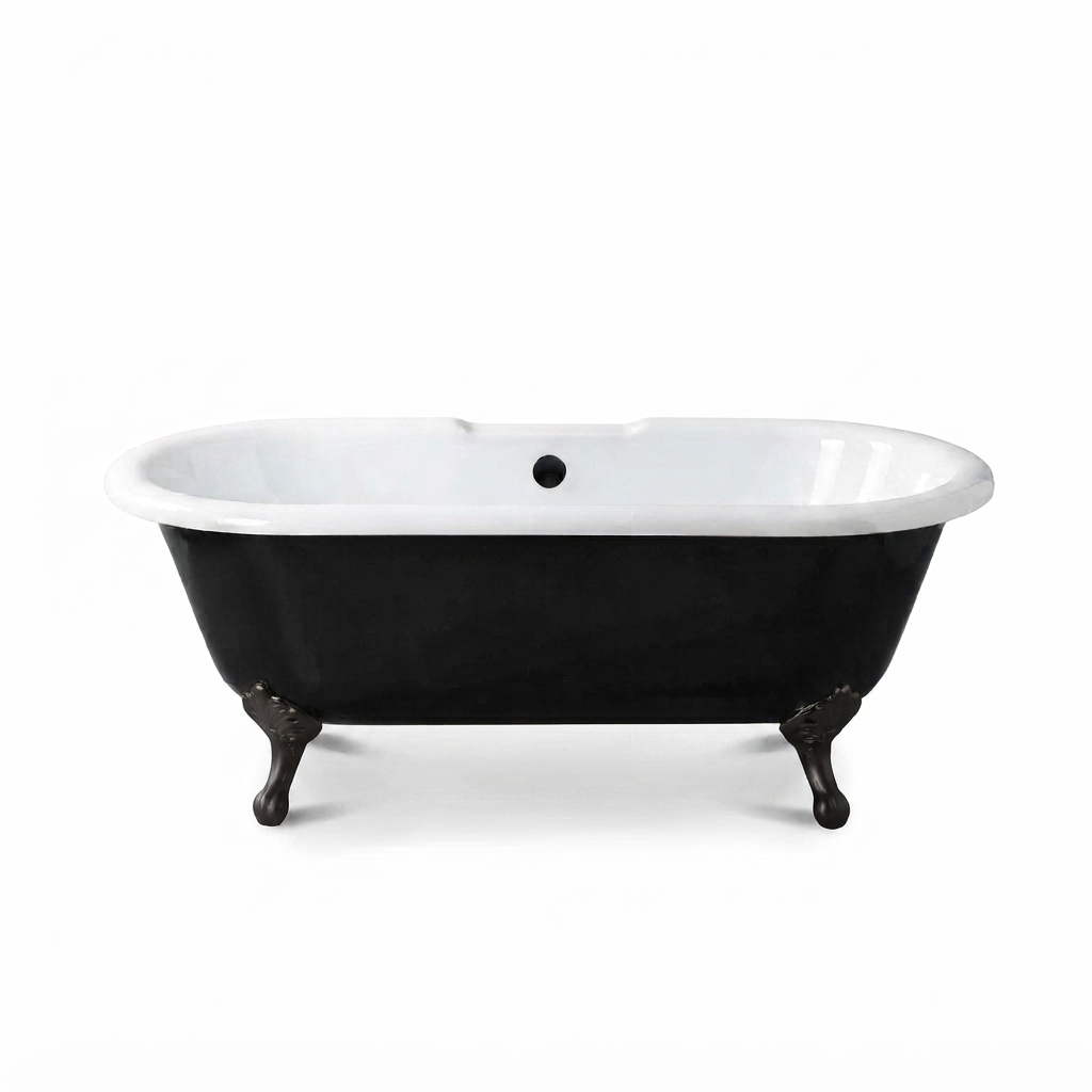 The Arcadia Black and White 66" Double Ended Clawfoot Acrylic Tub without Faucet Holes P1158 | Strom Living Oil Rubbed Bronze - Bathtubs