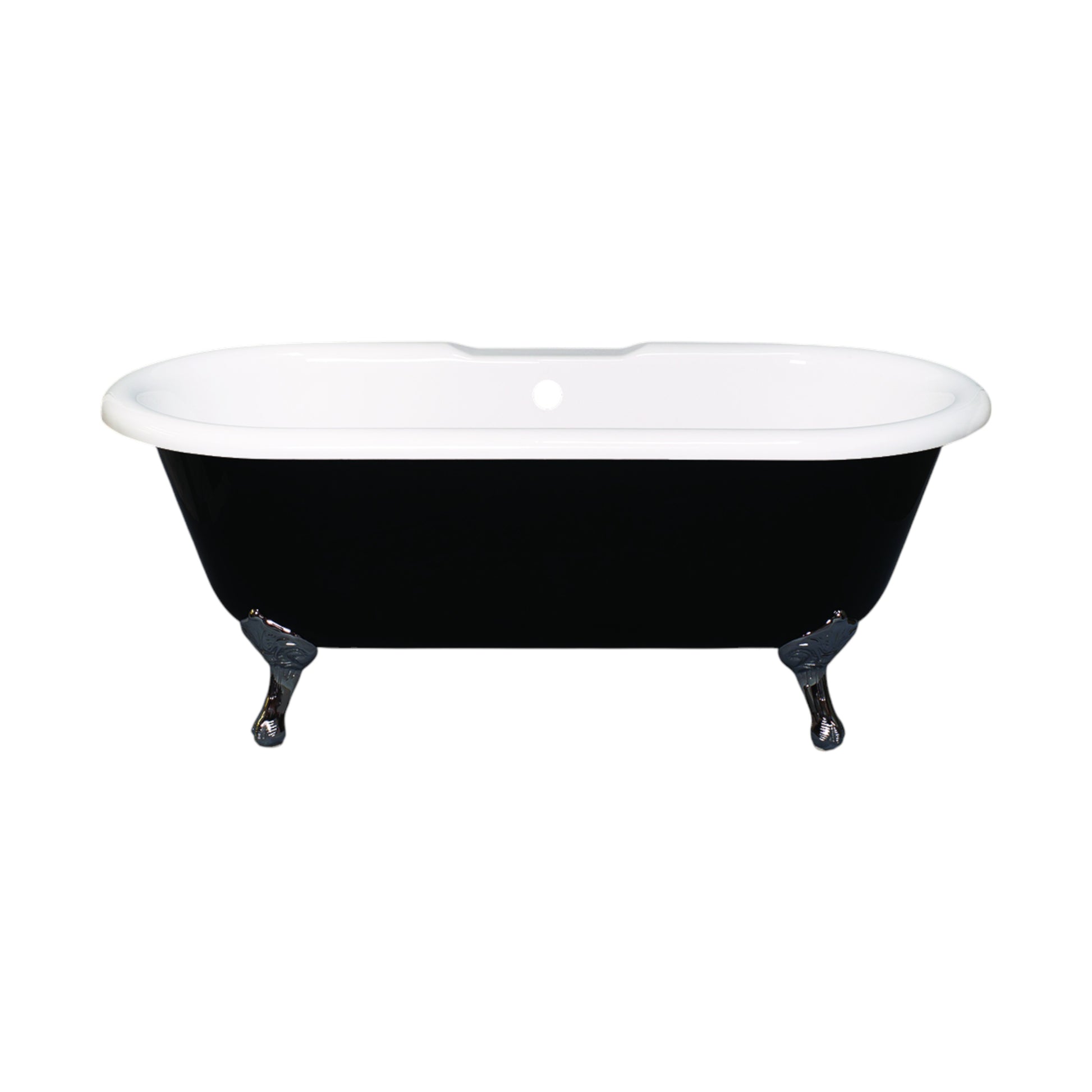 The Arcadia Black and White 66" Double Ended Clawfoot Acrylic Tub without Faucet Holes P1158 | Strom Living Chrome - Bathtubs