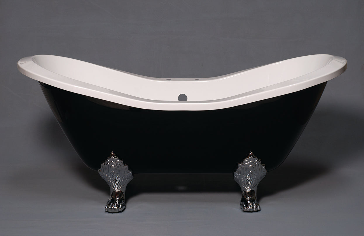 The Summit Black and White 6' Double Slipper Clawfoot Acrylic Tub with 7" Deck Mount Faucet Holes P1159 | Strom Living